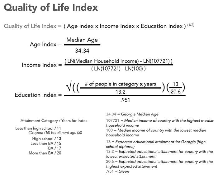 Quality of life index used for final report and analysis