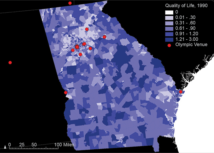 Quality of life index by census tract in 1990, Georgia
