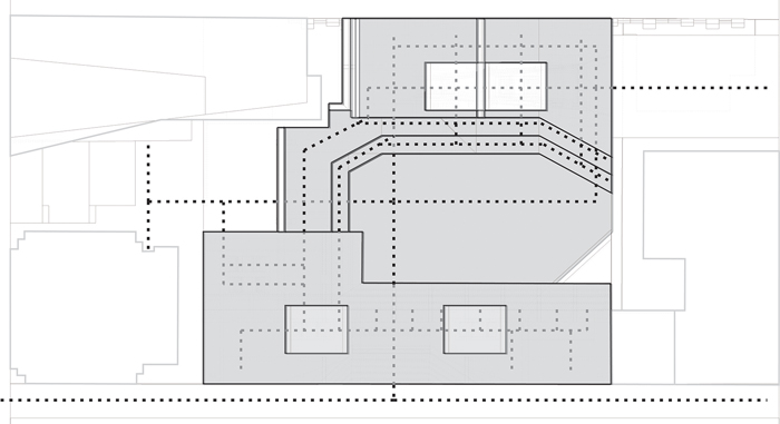 Plan of roof showing circulation throughout the site